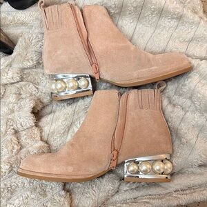 Jeffrey Campbell Blush Suede Pearl-Embellished Ankle Booties